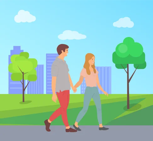 Teenagers Holding Hands in park  Illustration