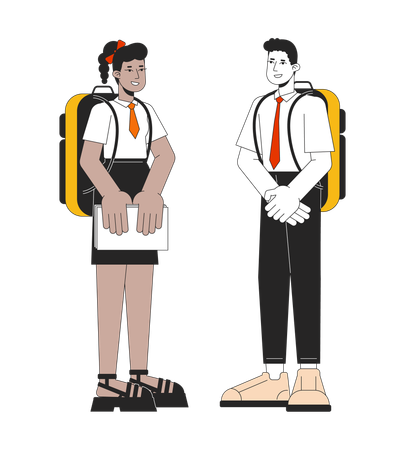 Teenagers in school uniform communicate in school uniform  Illustration