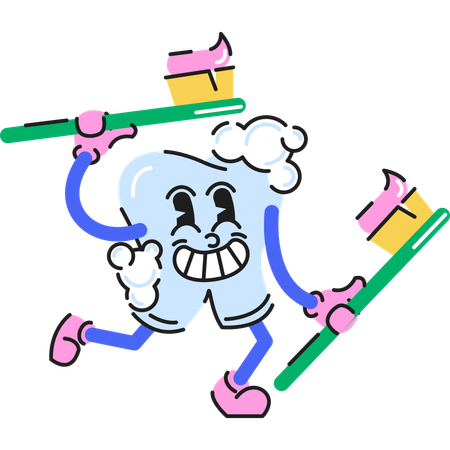 Teeth brushing its own self with toothbrush  Illustration
