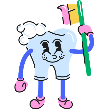 Teeth character cleaning itself using toothbrush  Illustration