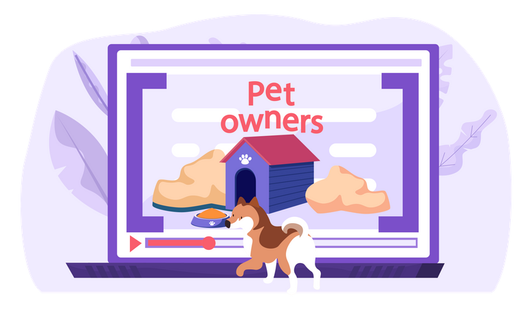 Tela de computador com tutorial sobre como manter e alimentar cães em casa  Ilustração