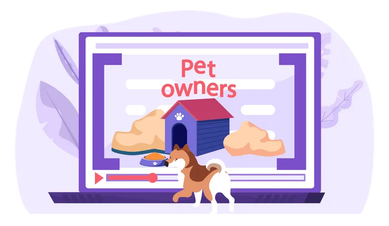 Tela de computador com tutorial sobre como manter e alimentar cães em casa  Ilustração