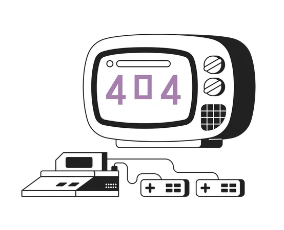 Tela de TV e console para videogame preto branco erro 404  Ilustração