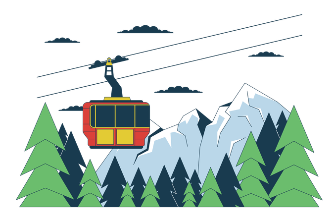 Télécabine de la forêt de montagne  Illustration