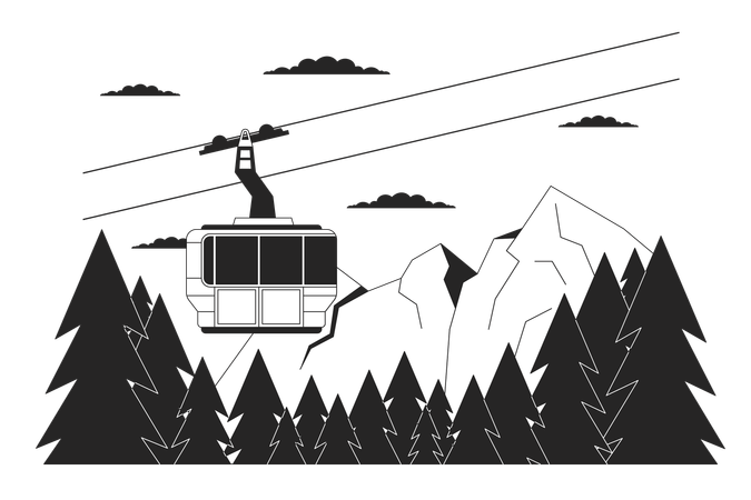 Télécabine de la forêt de montagne  Illustration