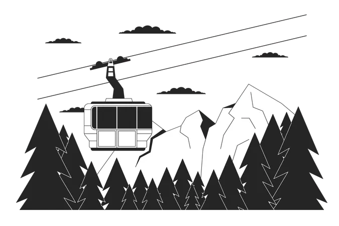 Télécabine de la forêt de montagne  Illustration