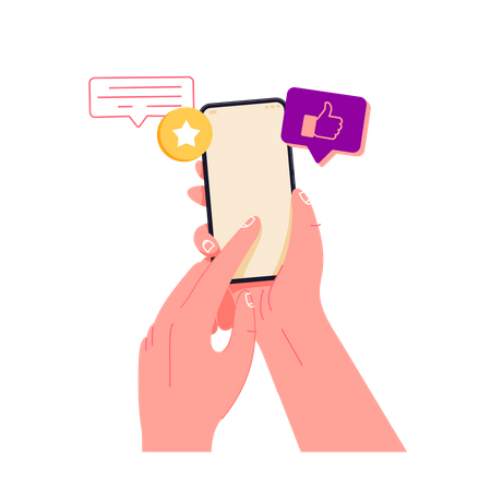 Telefon in der Hand halten und Inhalte bewerten  Illustration