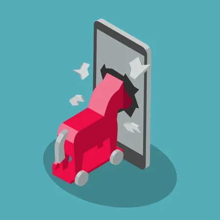 Símbolo de ataque de adware cavalo de tróia de telefone  Ilustração