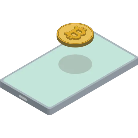 Isometrico Telefono Con Un Bitcoin Flotando En Su Espalda Ilustración
