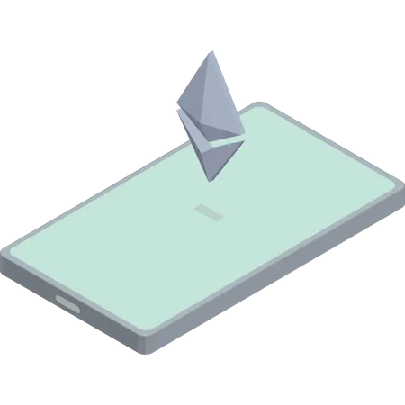 Vista Isometrica Del Telefono Con Ethereum Flotando De Lado Ilustración