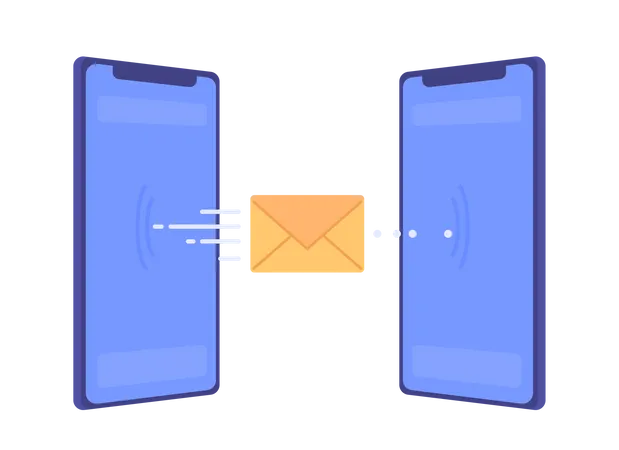Teléfonos móviles que intercambian correo electrónico de forma inalámbrica.  Ilustración