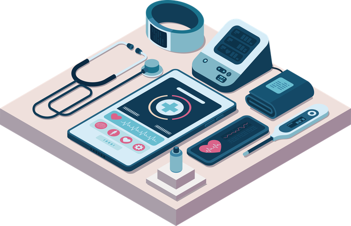 Telemedicine equipment including smartphone  Illustration