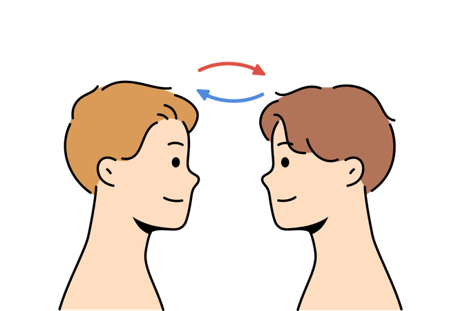 Telepathic exchange between two men for mind reading at distance and mental synchronization  Illustration