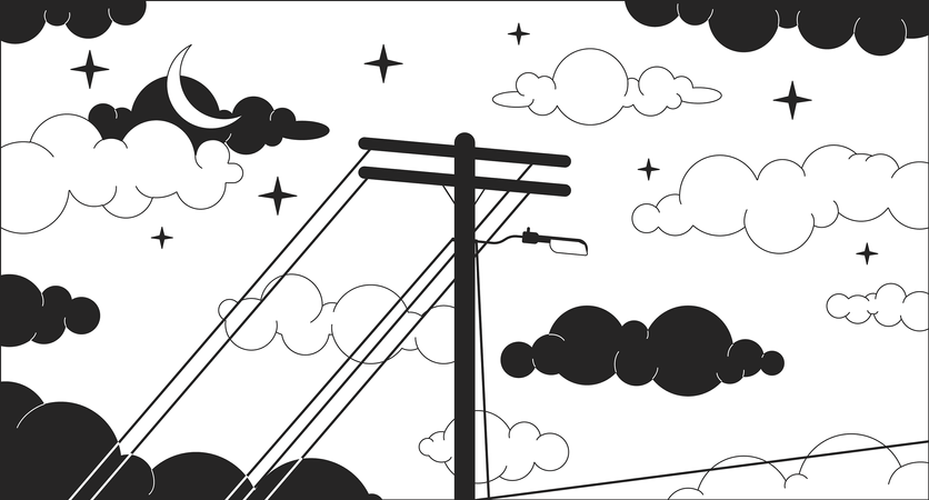 Telephonepole on dreamy night sky  Illustration