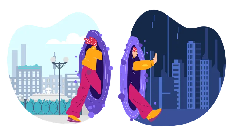 Teleport from daytime to nighttime  Illustration