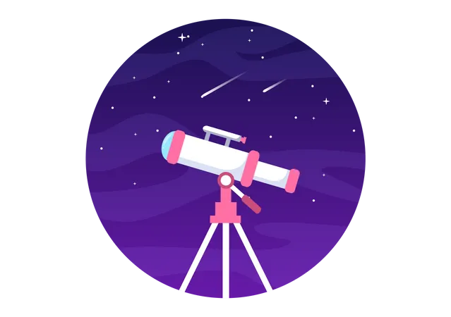 Astronomy Cartoon Illustration With Telescope For Watching Starry Sky Galaxy And Planets In Outer Space In Flat Hand Drawn Style Illustration