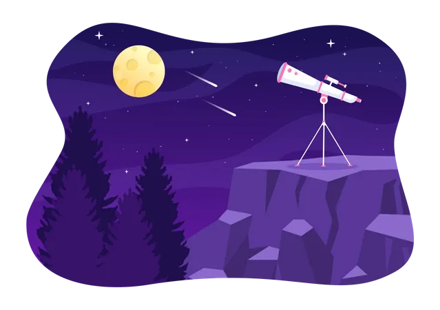 Telescope For Watching Starry Sky  Illustration