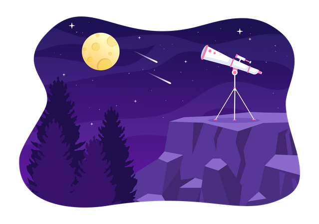 Telescope For Watching Starry Sky  Illustration