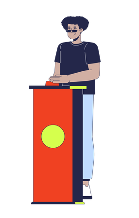 Television game show contestant hispanic man pushing button  Illustration