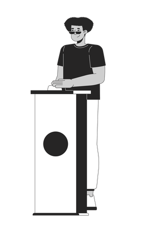 Television game show contestant hispanic man pushing button  Illustration
