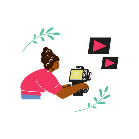 Television video operator looking through camera while establishing and recording film  Illustration