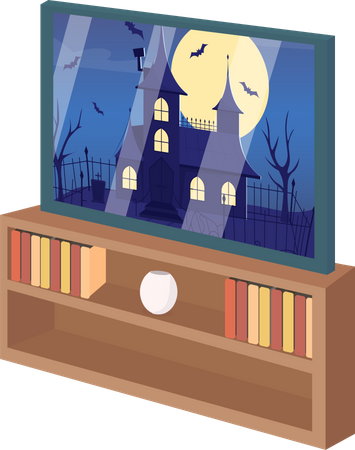 Televisor con película de terror.  Ilustración