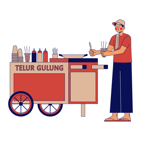Telur Gulung Street Vendor  Illustration