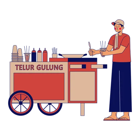 Telur Gulung Street Vendor  Illustration