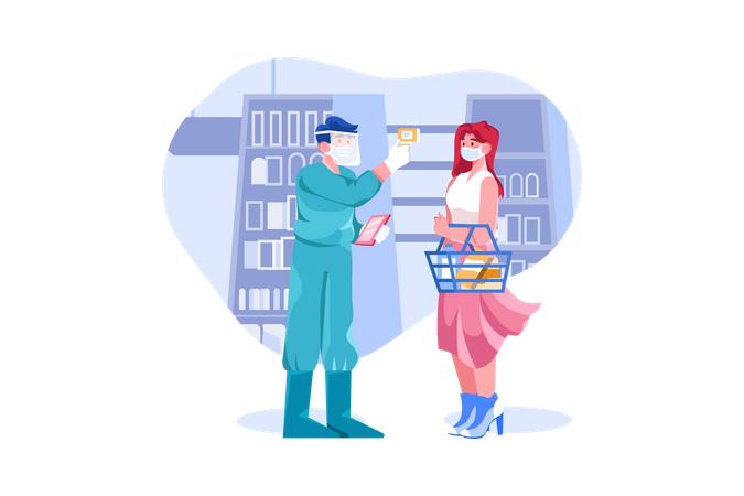 Temperature check at shopping store  Illustration