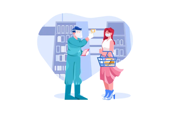 Temperature check at shopping store  Illustration