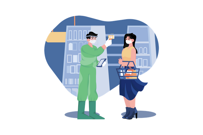 Temperature check at shopping store  Illustration