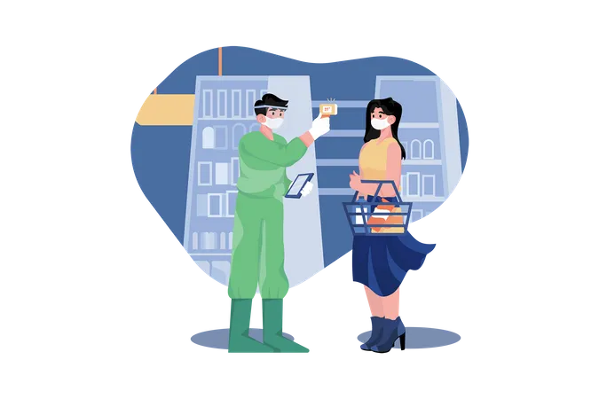 Temperature check at shopping store  Illustration