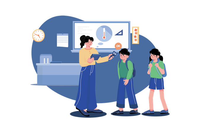 Temperature checking at school  Illustration