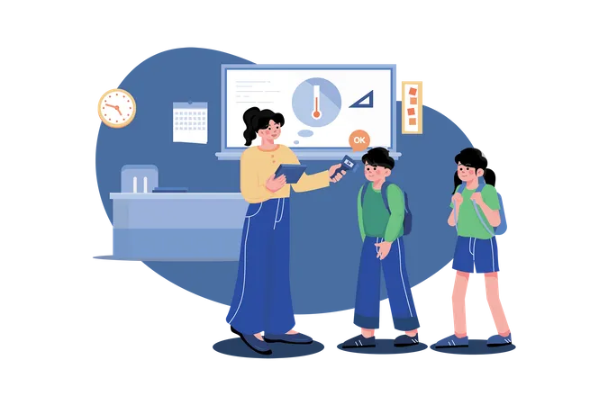 Temperature checking at school  Illustration