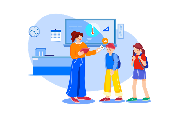 Temperature checking at school  Illustration