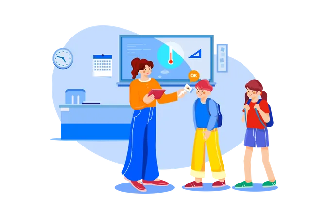 Temperature checking at school  Illustration