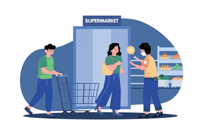 Temperature Checking At The Supermarket Illustration Concept Illustration