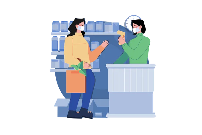 Temperature Checking At The Supermarket  Illustration