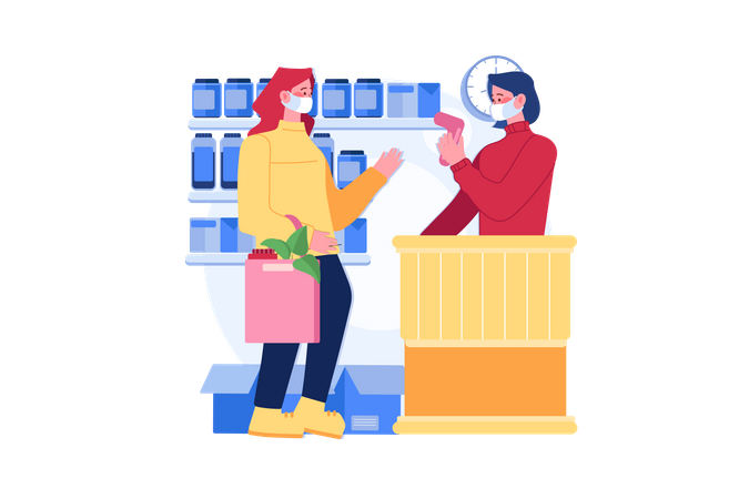 Temperature checking at the supermarket  Illustration