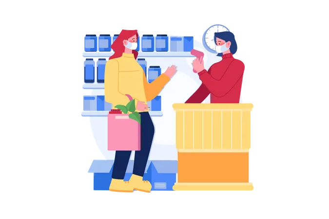 Temperature checking at the supermarket  Illustration