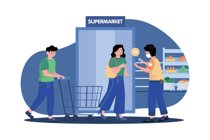 Temperature checking at the supermarket  Illustration