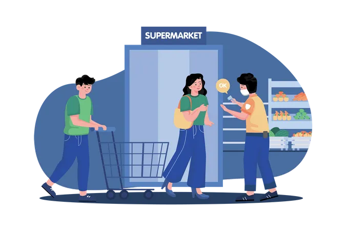 Temperature checking at the supermarket  Illustration