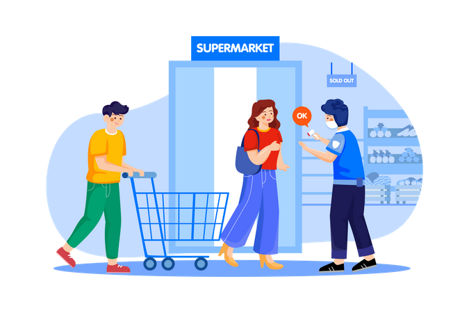 Temperature checking at the supermarket  Illustration