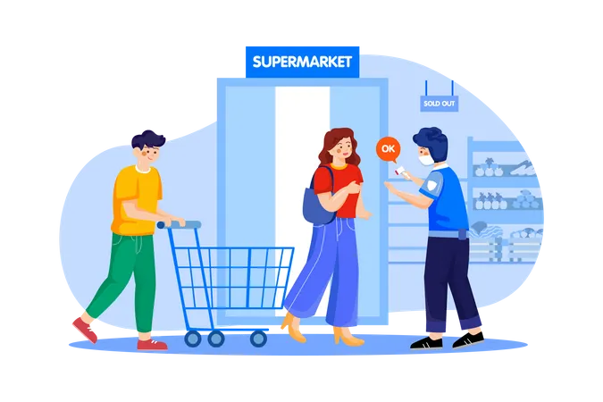 Temperature checking at the supermarket  Illustration