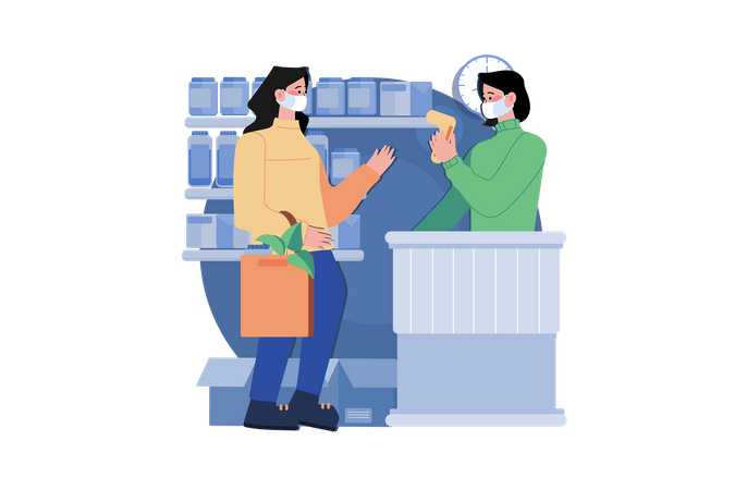 Temperature Checking At The Supermarket  일러스트레이션