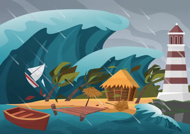 Tempête en mer se dirigeant vers la terre  Illustration