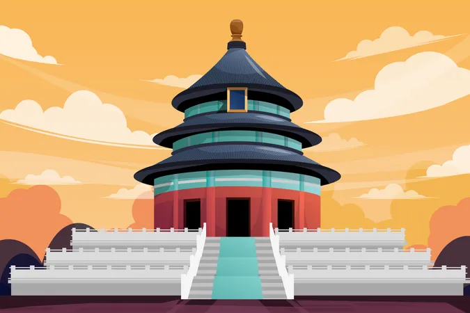Hermosa Escena Del Famoso Monumento Del Templo Tiantan En Beijing China Uno De Los Lugares Famosos En Asia Postal De Diseno De Atraccion Turistica O Cartel De Viaje Ilustracion Vectorial Ilustración
