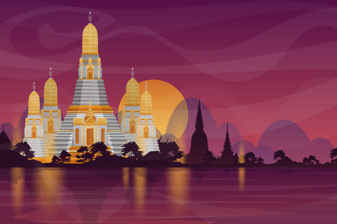 Templo de wat arun em bangkok  Ilustração