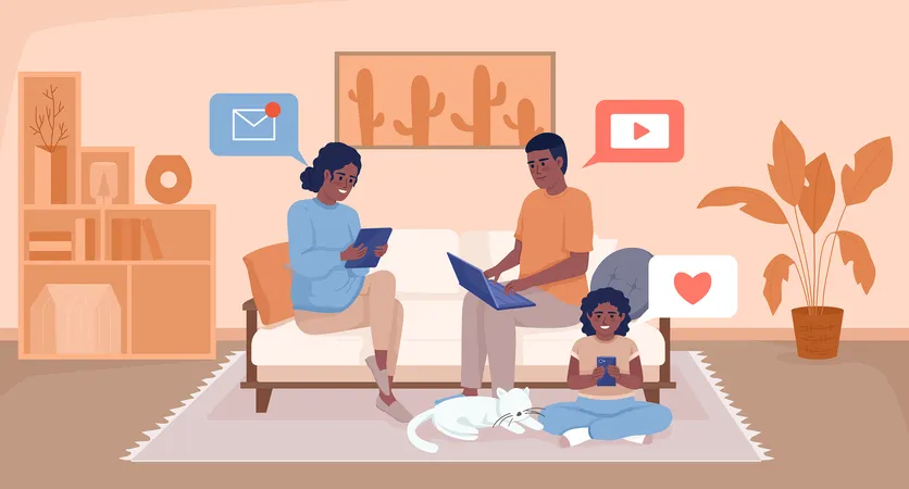 Tecnologia impactando o tempo da família  Ilustração