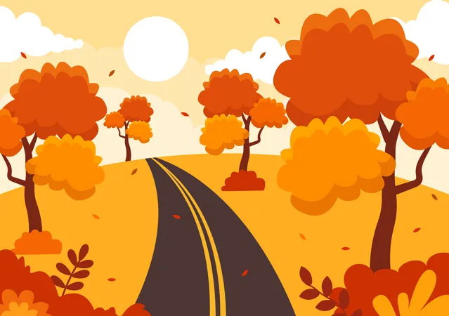 Temporada de otoño y camino.  Ilustración